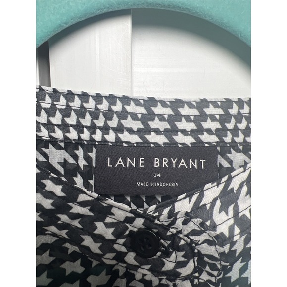 Lane Bryant Houndstooth Ruffle Button Down Chiffon Top Size 14 Black & White - Picture 5 of 12